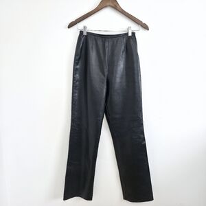 DANIER Black Leather High Waisted  Straight Leg Pants